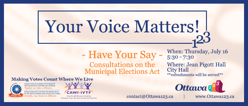 Ottawa123 Hosts Consultations on the Municipal Elections Act